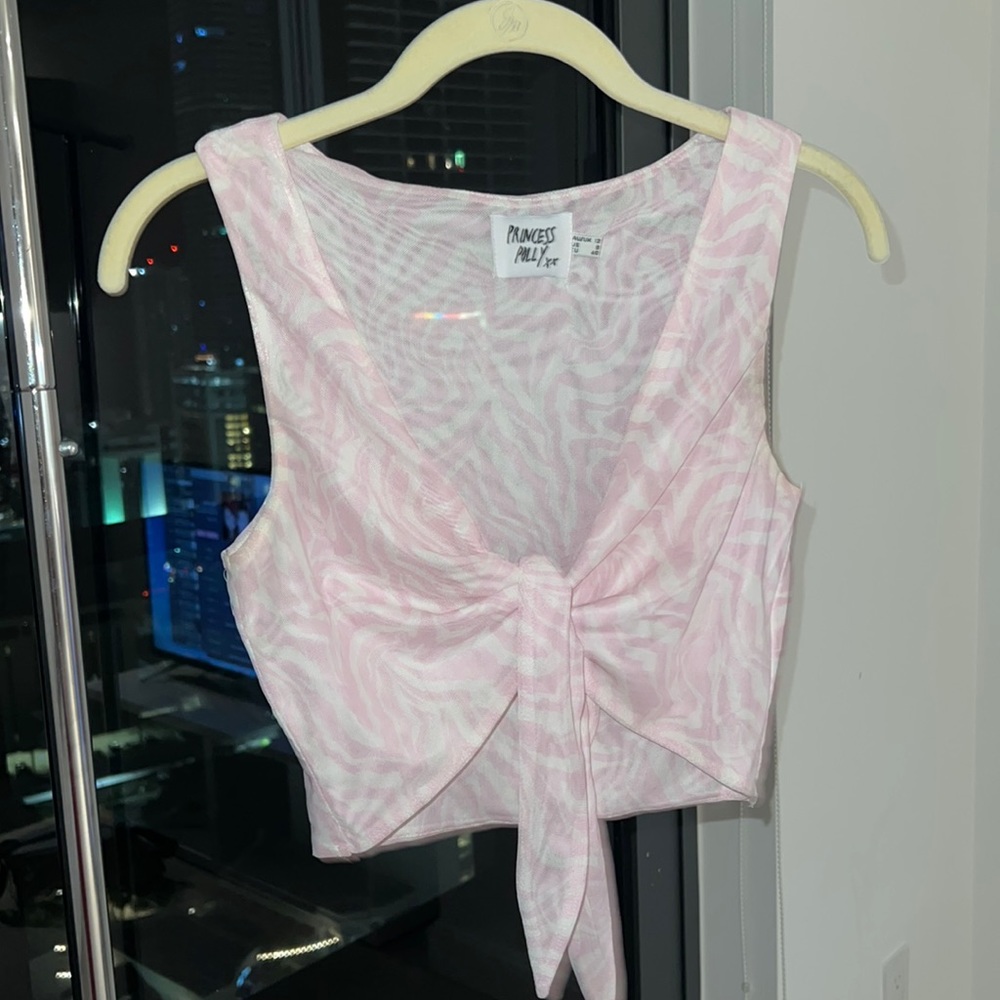 princess polly eden crop top tie front mesh pink